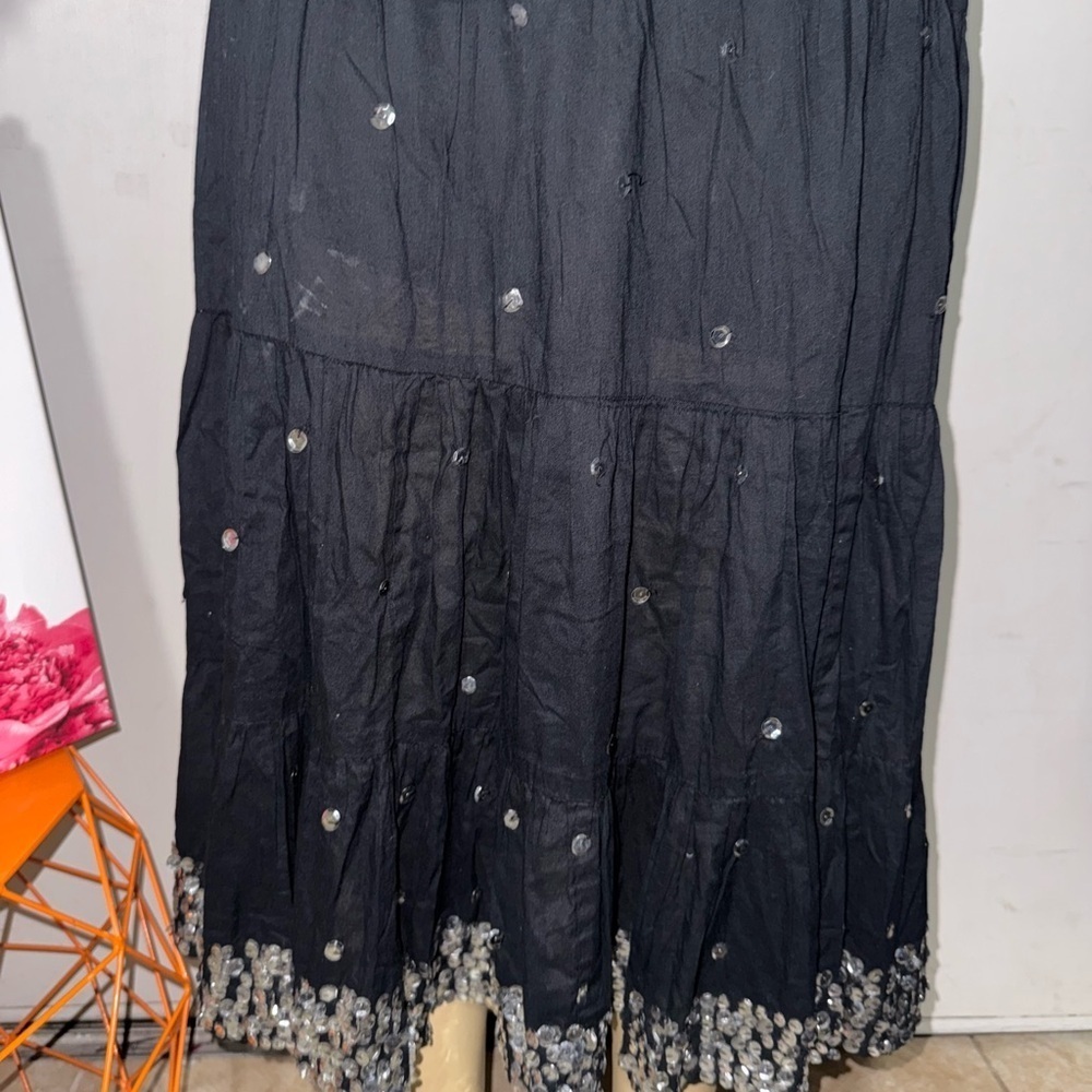 Raviya Black Embellished Tiered Midi Skirt for Cocktail - Picture 2 of 6